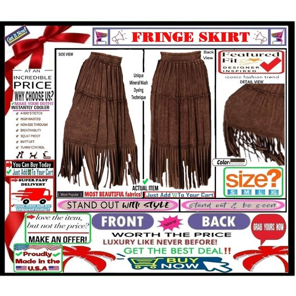 🛑 BULLY Elastic ➕🆒 SKIRT High Waist FRINGE Mineral Wash Layer Tier 💸BUY NOW‼️ - Picture 1 of 16